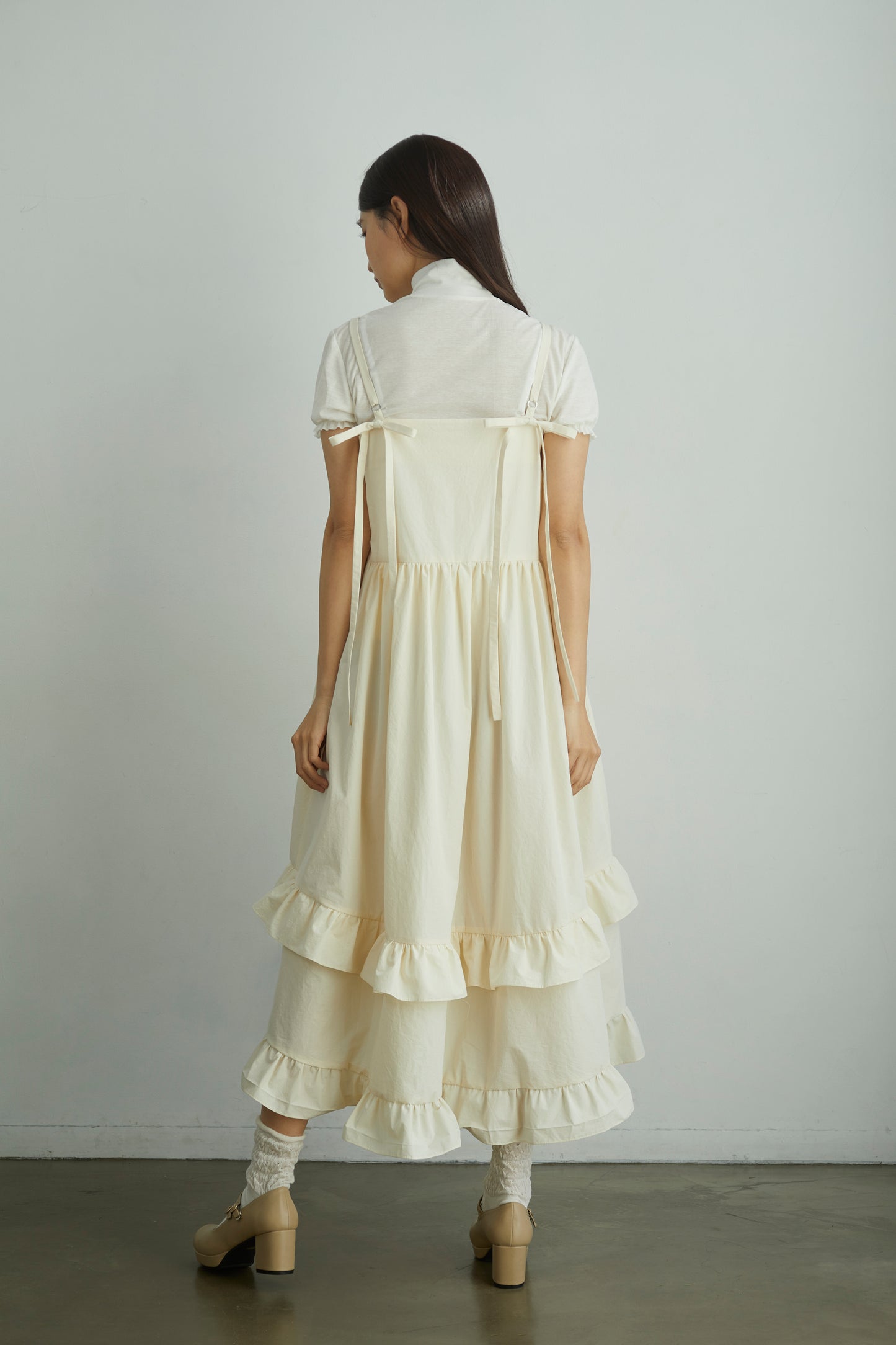 きなりのフリルワンピース Ecru Frill Dress