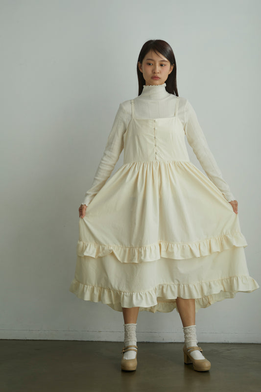 きなりのフリルワンピース　Ecru Frill Dress