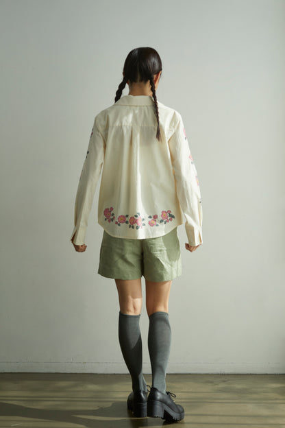 山茶花のボウタイシャツ　Camellia Sasanqua Shirt