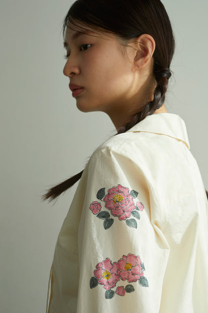 山茶花のボウタイシャツ　Camellia Sasanqua Shirt