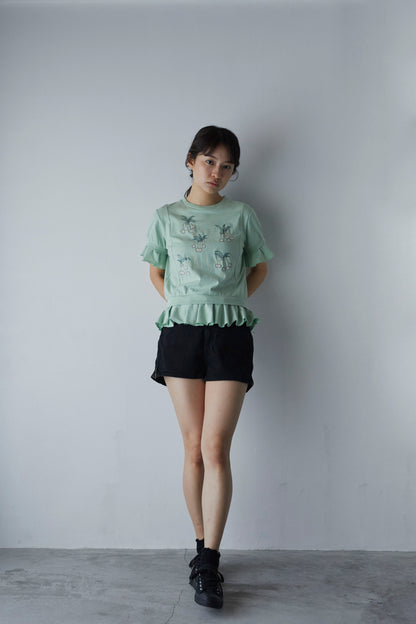 どうだんのフリルTシャツ　Dodan-Tsutsuji Frill Hem T-shirt