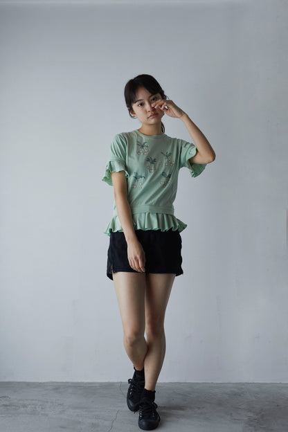 どうだんのフリルTシャツ　Dodan-Tsutsuji Frill Hem T-shirt