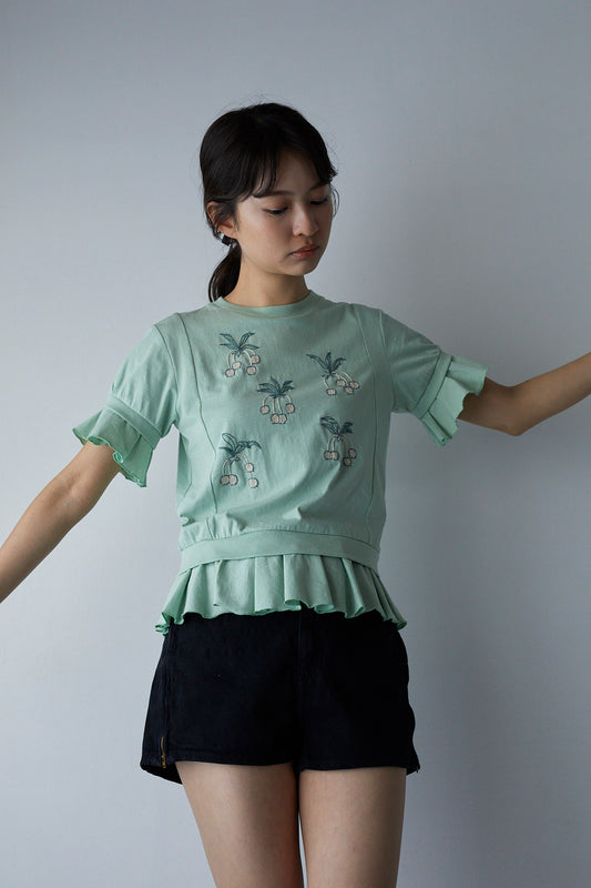 どうだんのフリルTシャツ　"Dodan-Tsutsuji" Frill Hem T-shirt